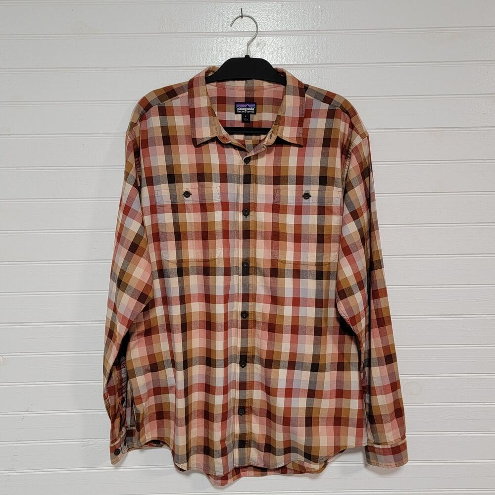 Patagonia Mens Organic Cotton Long Sleeve Flannel Shirt Size Large Orange